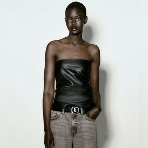 Zara faux leather strapless top